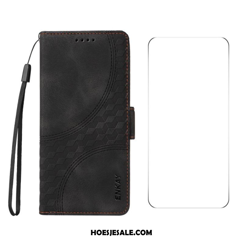 Leren Hoesje Voor Oneplus Nord 4 Patroon Met Gehard Glazen Schermbeschermer