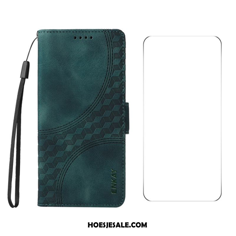 Leren Hoesje Voor Oneplus Nord 4 Patroon Met Gehard Glazen Schermbeschermer