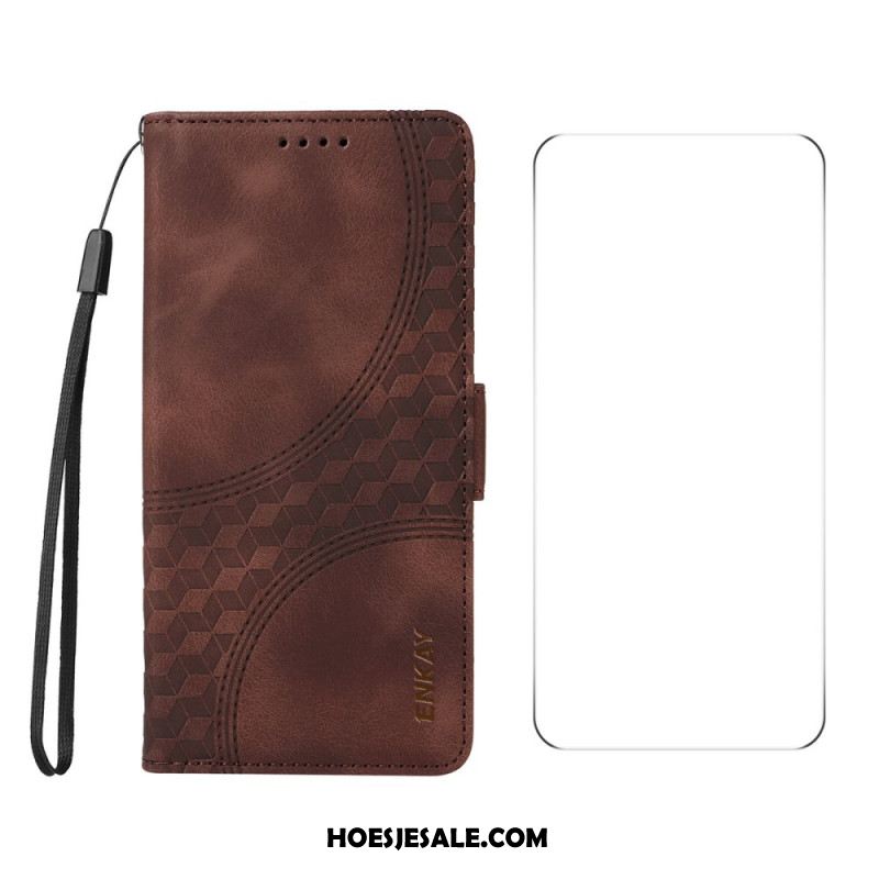 Leren Hoesje Voor Oneplus Nord 4 Patroon Met Gehard Glazen Schermbeschermer