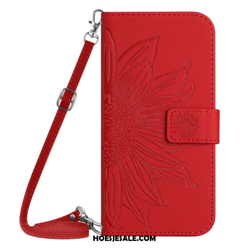 Leren Hoesje Voor Oppo Reno 13f 4g / 5g / 13 Fs 5g Schoudertas Met Zonnebloemprint