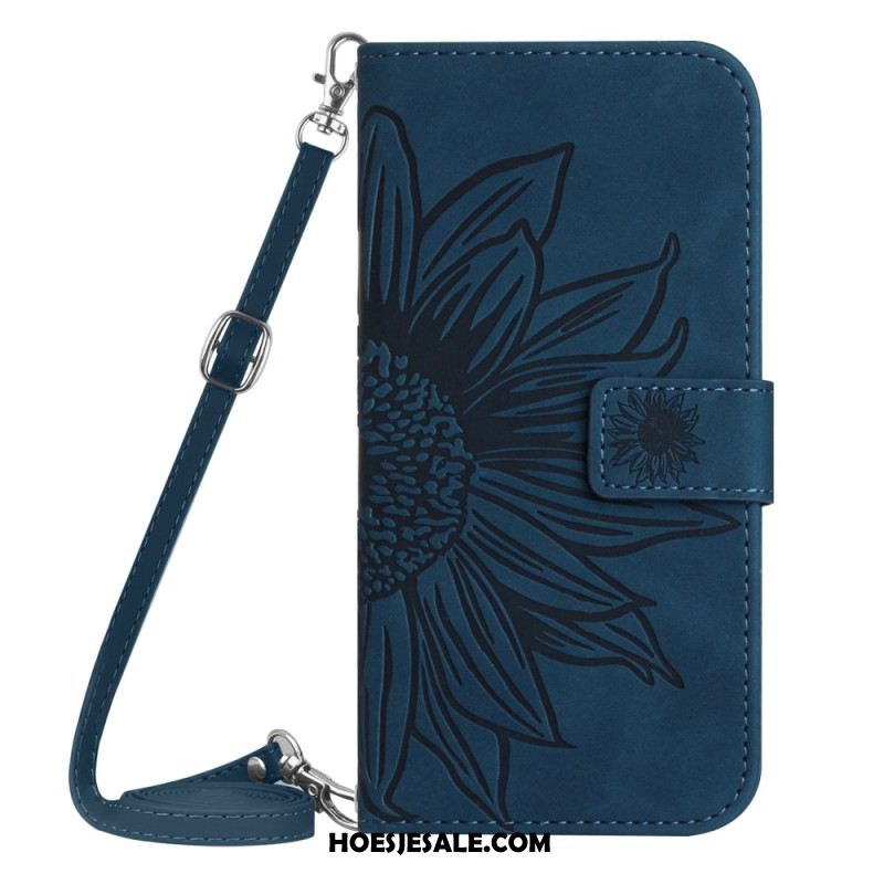 Leren Hoesje Voor Oppo Reno 13f 4g / 5g / 13 Fs 5g Schoudertas Met Zonnebloemprint