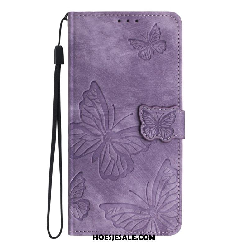 Leren Hoesje Voor Samsung Galaxy A17 4g / 5g Suède-effect Met Vlinders