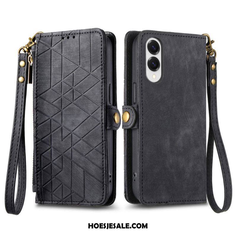 Leren Hoesje Voor Samsung Galaxy S25 5g Edge Geometrisch Patroon En Sleutelkoord