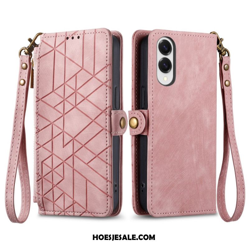 Leren Hoesje Voor Samsung Galaxy S25 5g Edge Geometrisch Patroon En Sleutelkoord