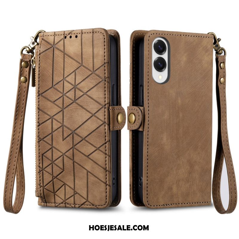 Leren Hoesje Voor Samsung Galaxy S25 5g Edge Geometrisch Patroon En Sleutelkoord