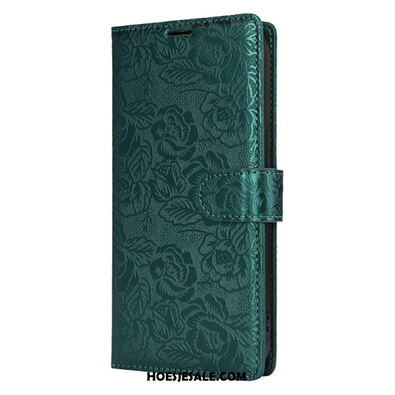 Leren Hoesje Voor Samsung Galaxy S25 5g Koord Met Bloemenprint