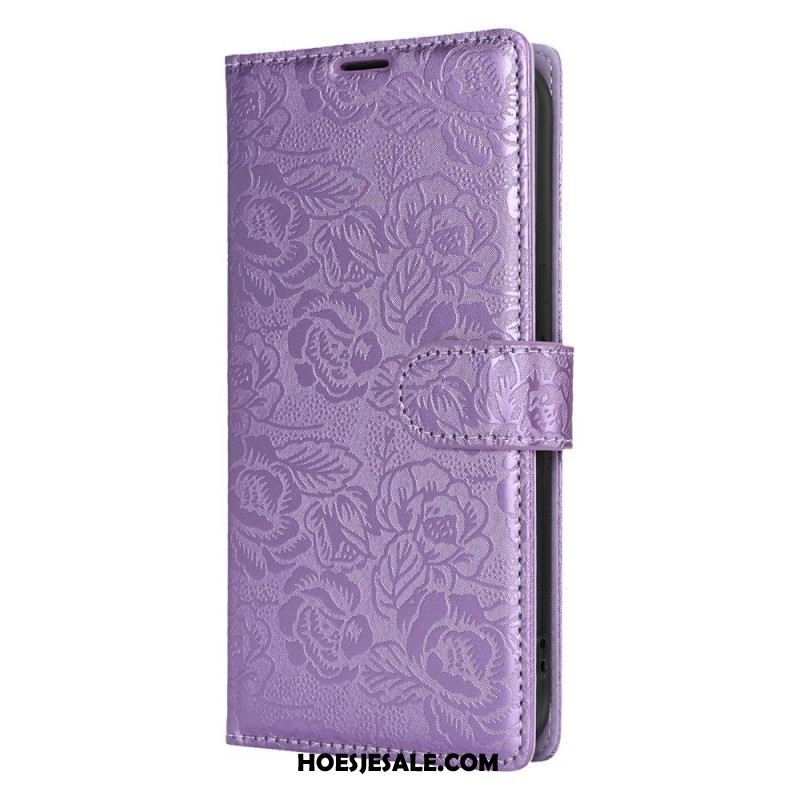Leren Hoesje Voor Samsung Galaxy S25 5g Koord Met Bloemenprint