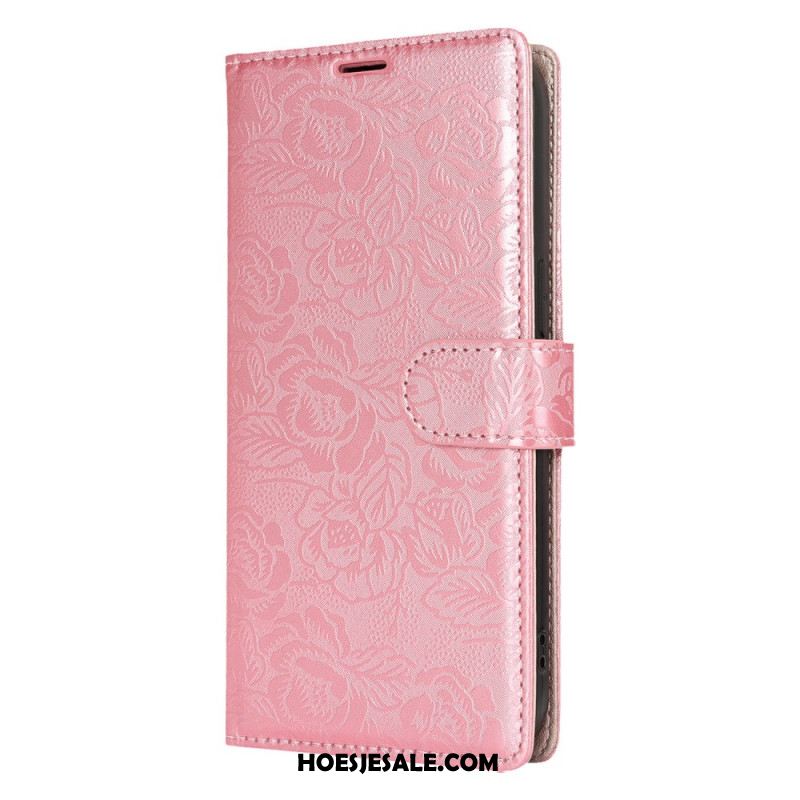 Leren Hoesje Voor Samsung Galaxy S25 5g Koord Met Bloemenprint