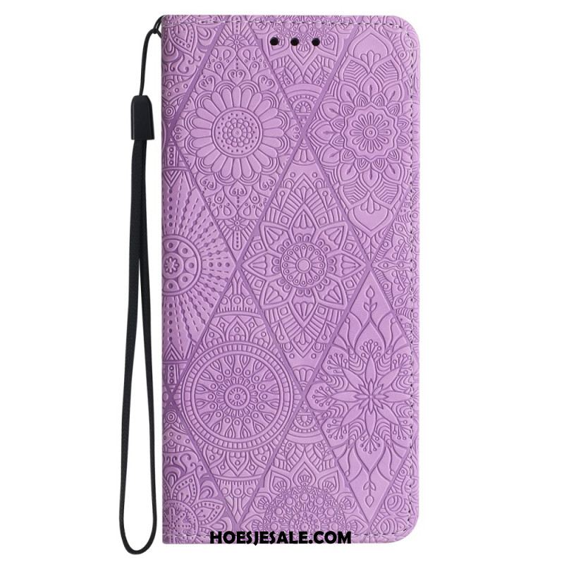 Leren Hoesje Voor Samsung Galaxy S25 Fe Bloemenpatroon