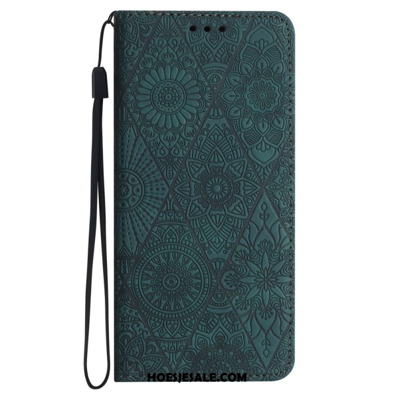 Leren Hoesje Voor Samsung Galaxy S25 Fe Bloemenpatroon