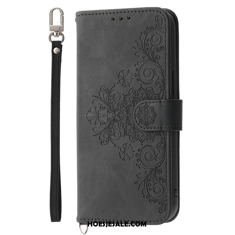 Leren Hoesje Voor Samsung Galaxy S25 Fe Kantprint Met Bandje En Schouderband