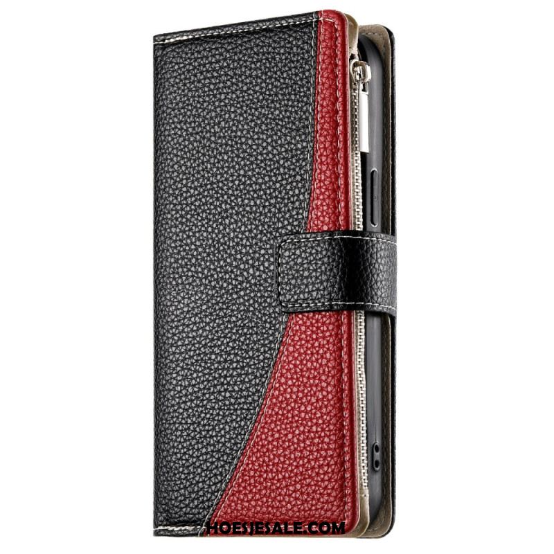 Leren Hoesje Voor Samsung Galaxy S25 Fe Leren Portemonnee Met Ritssluiting En Riempjes