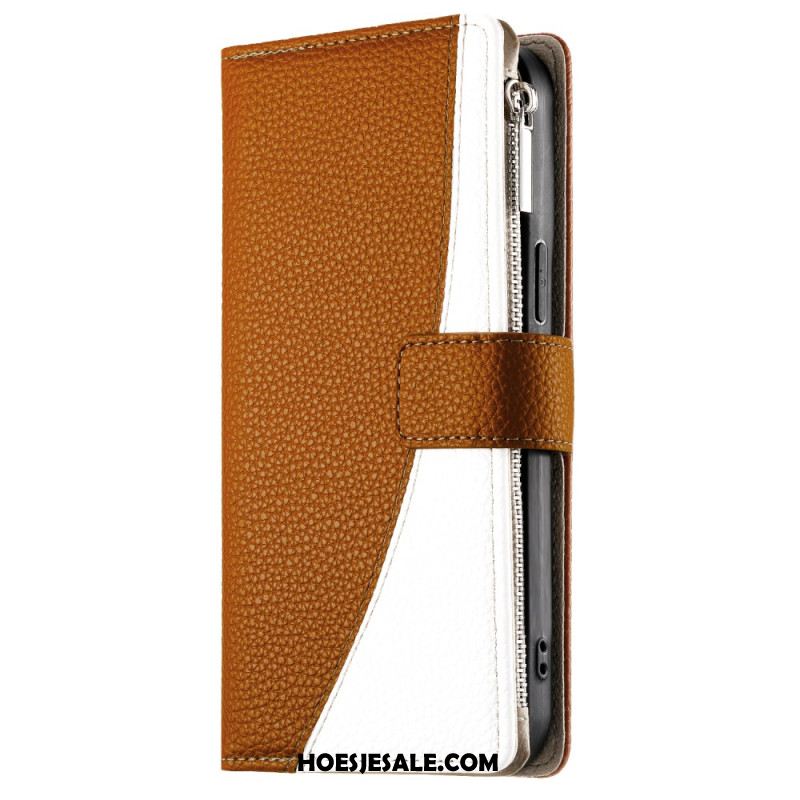 Leren Hoesje Voor Samsung Galaxy S25 Fe Leren Portemonnee Met Ritssluiting En Riempjes