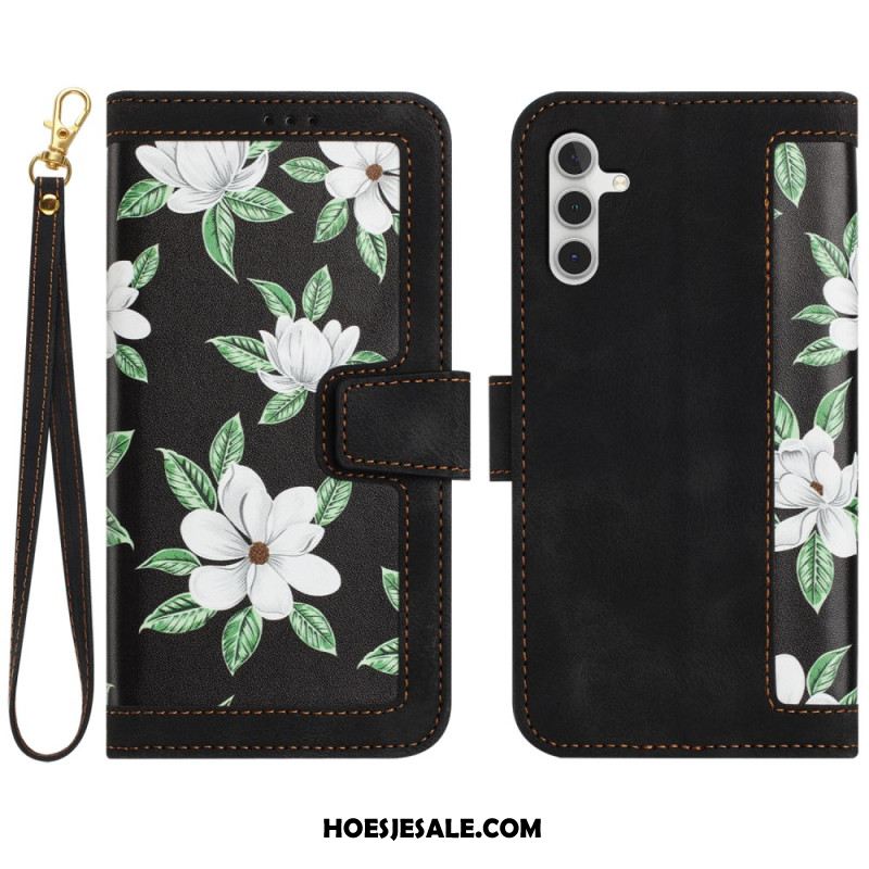 Leren Hoesje Voor Samsung Galaxy S25 Plus 5g Bloemendesign Met Bandje