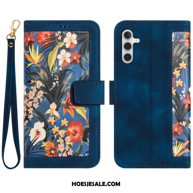 Leren Hoesje Voor Samsung Galaxy S25 Plus 5g Bloemendesign Met Bandje