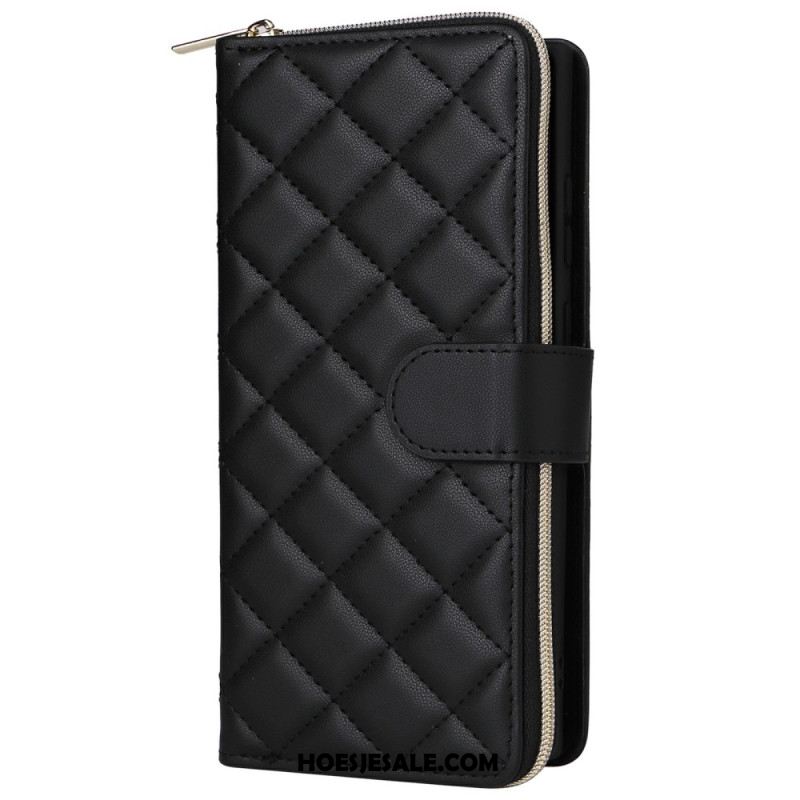 Leren Hoesje Voor Samsung Galaxy S25 Ultra 5g Gewatteerde Portemonnee Met Bandje En Schouderband