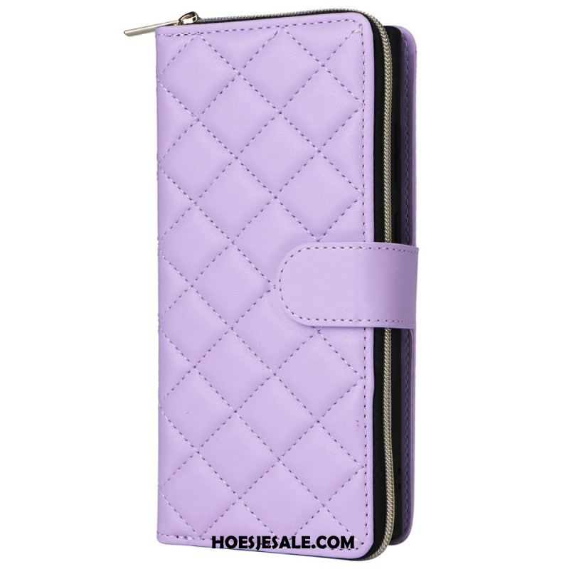 Leren Hoesje Voor Samsung Galaxy S25 Ultra 5g Gewatteerde Portemonnee Met Bandje En Schouderband