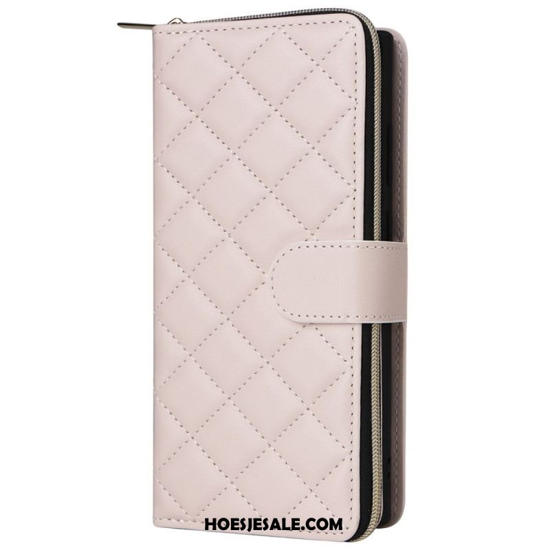 Leren Hoesje Voor Samsung Galaxy S25 Ultra 5g Gewatteerde Portemonnee Met Bandje En Schouderband