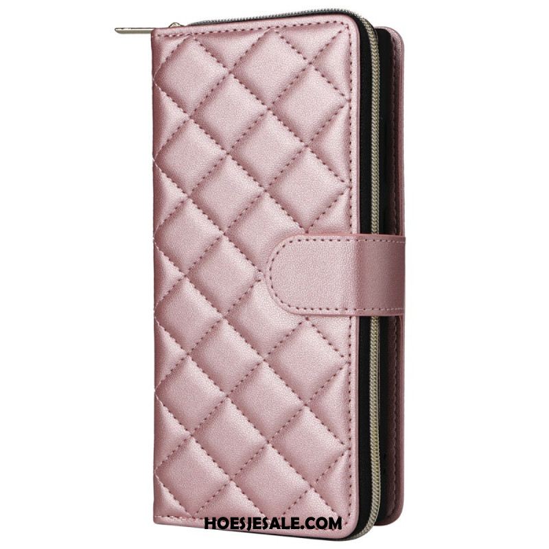 Leren Hoesje Voor Samsung Galaxy S25 Ultra 5g Gewatteerde Portemonnee Met Bandje En Schouderband