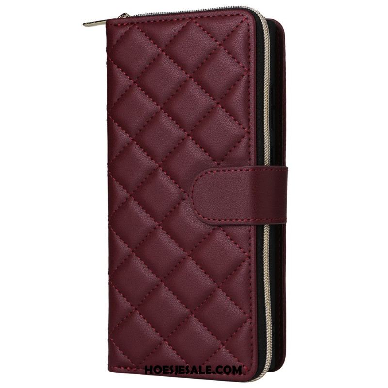 Leren Hoesje Voor Samsung Galaxy S25 Ultra 5g Gewatteerde Portemonnee Met Bandje En Schouderband