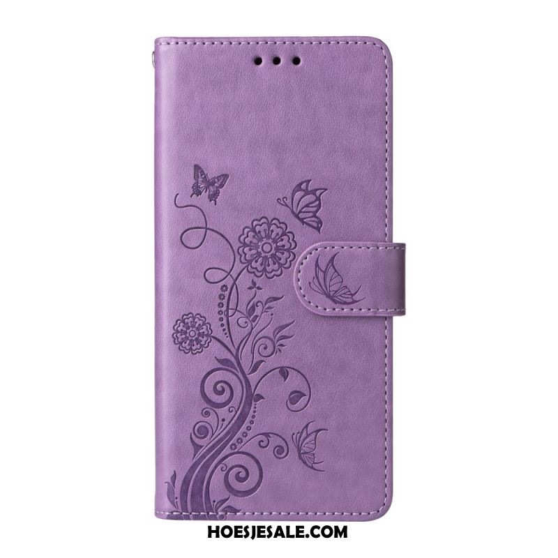 Leren Hoesje Voor Samsung Galaxy S26 Bloemenvlinders