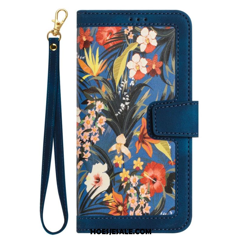 Leren Hoesje Voor Samsung Galaxy S26 Plus Bloemen Met Bandje