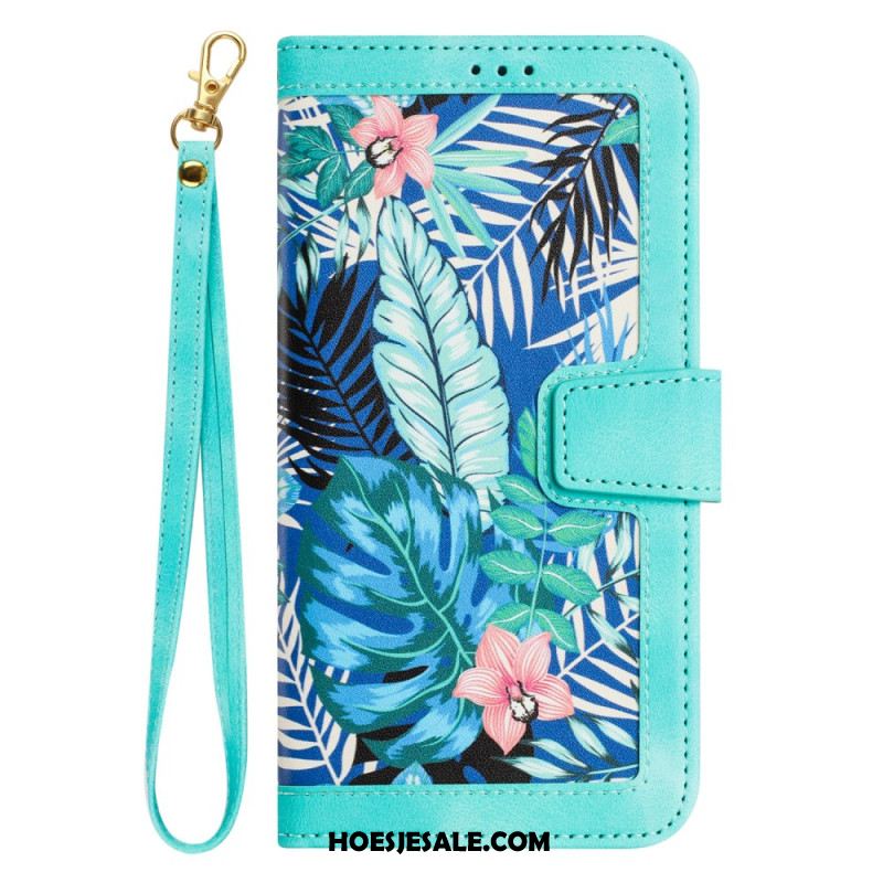 Leren Hoesje Voor Samsung Galaxy S26 Plus Bloemen Met Bandje