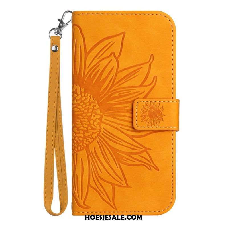 Leren Hoesje Voor Xiaomi 15 Ultra Zonnebloemprint Met Bandje