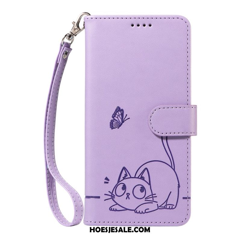 Leren Hoesje Voor Xiaomi 15t Bandje Met Kattenmotief
