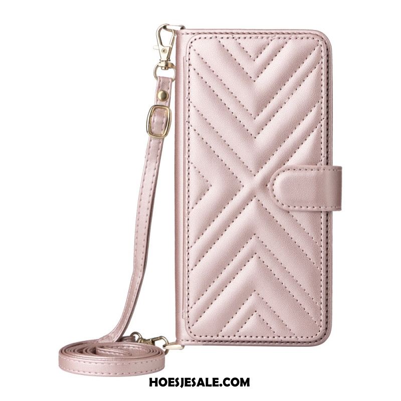 Leren Hoesje Voor Xiaomi 15t Gewatteerd Met Schouderband En Polsband