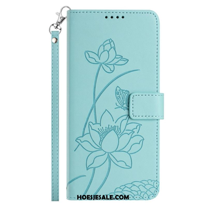 Leren Hoesje Voor Xiaomi 17 Lotuspatroon Met Koord