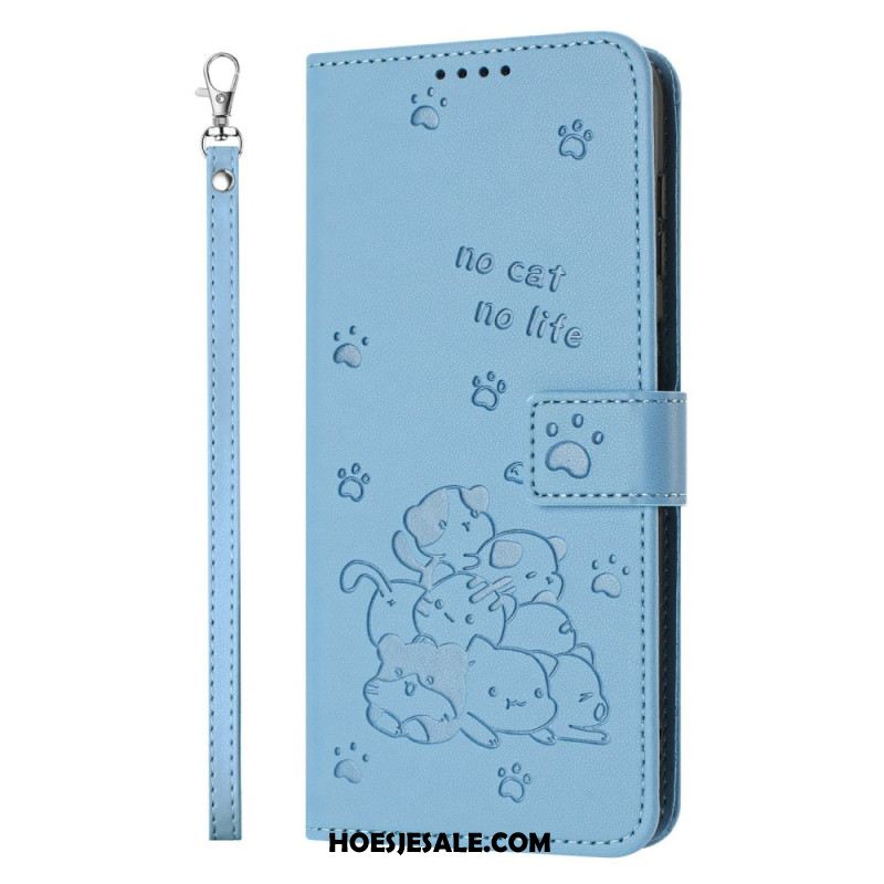 Leren Hoesje Voor Xiaomi 17 Pro Kattenpatroon En Koord