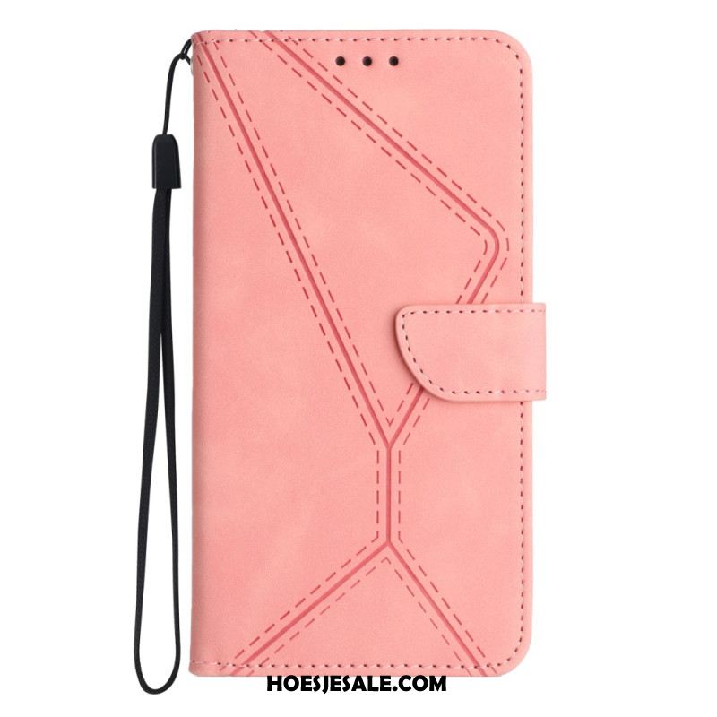 Leren Hoesje Voor Xiaomi Redmi Note 14 5g Bandjes Met Lijnen En Trekkoordjes