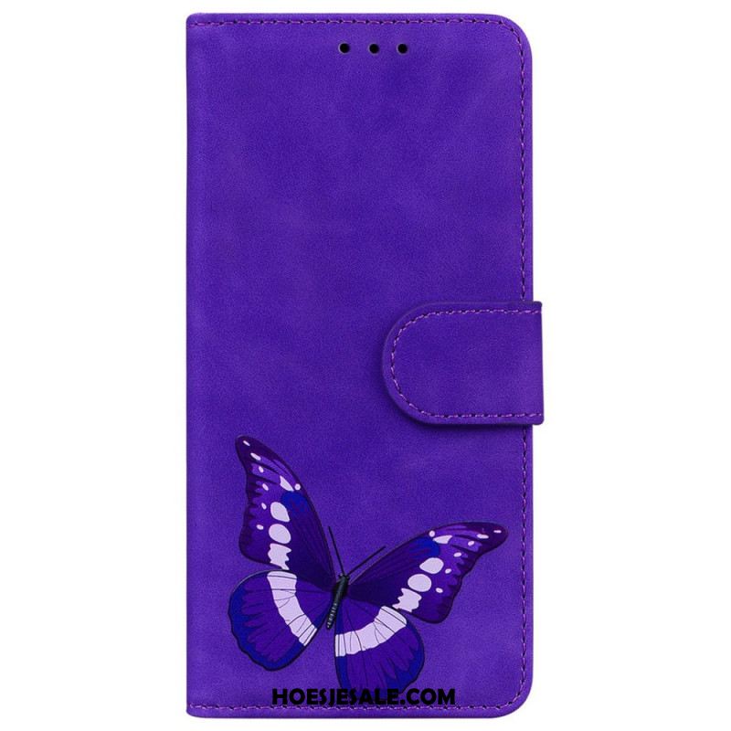 Leren Hoesje Voor Xiaomi Redmi Note 14 5g Suède-effect Met Vlindermotief