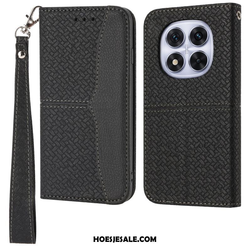 Leren Hoesje Voor Xiaomi Redmi Note 14 Pro 4g Geweven Textuur Met Bandje