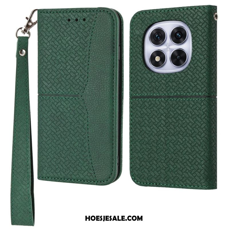 Leren Hoesje Voor Xiaomi Redmi Note 14 Pro 4g Geweven Textuur Met Bandje