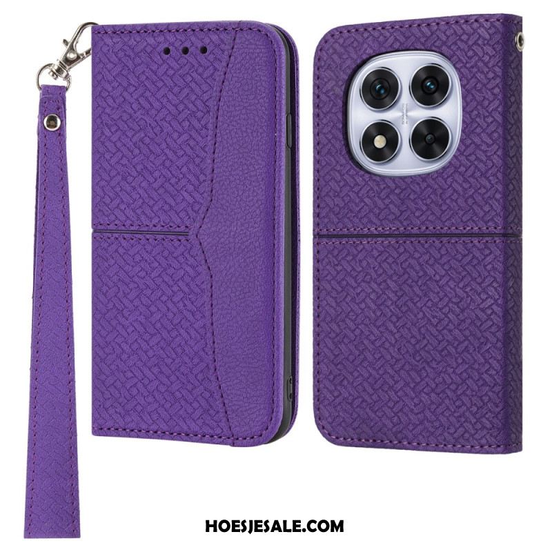 Leren Hoesje Voor Xiaomi Redmi Note 14 Pro 4g Geweven Textuur Met Bandje