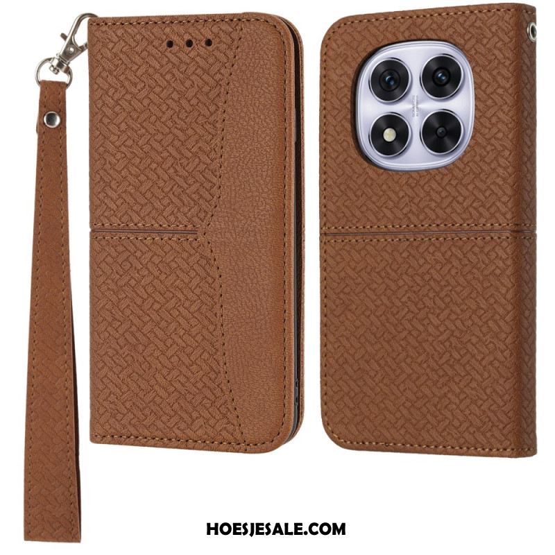 Leren Hoesje Voor Xiaomi Redmi Note 14 Pro 4g Geweven Textuur Met Bandje