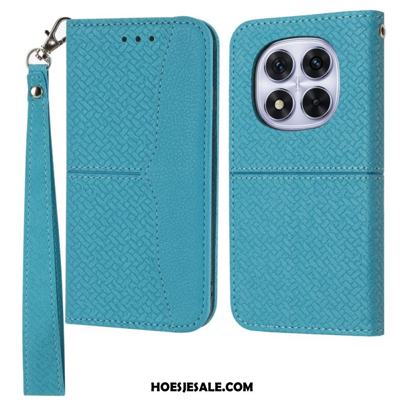 Leren Hoesje Voor Xiaomi Redmi Note 14 Pro 4g Geweven Textuur Met Bandje