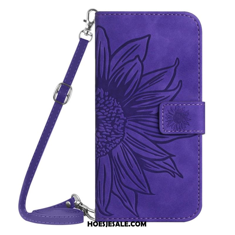 Leren Hoesje Voor Xiaomi Redmi Note 14 Pro 4g Schouderband Met Zonnebloemprint