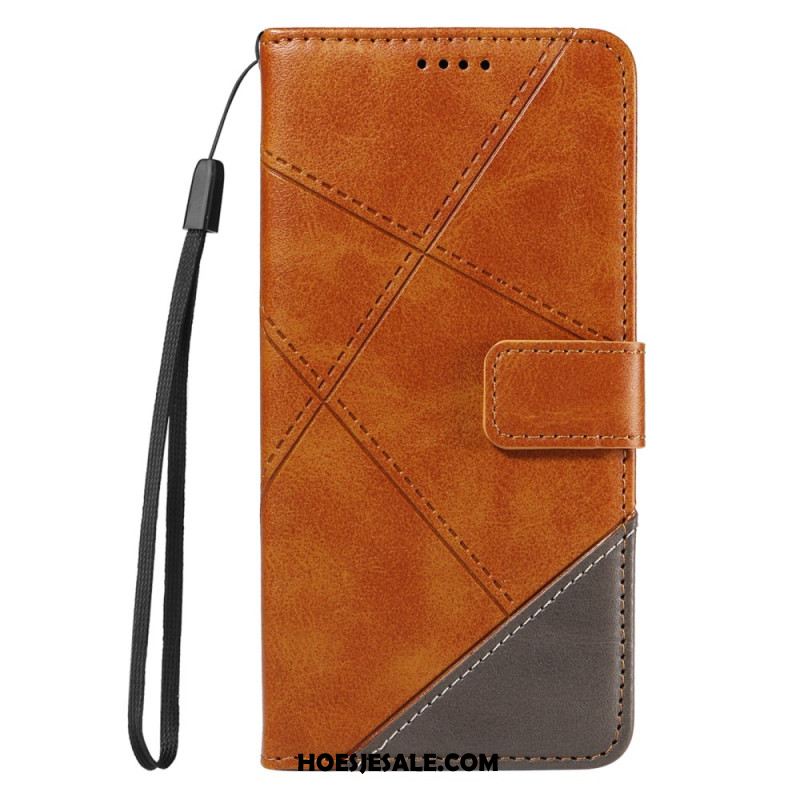 Leren Hoesje Voor Xiaomi Redmi Note 14 Pro Plus 5g Tweekleurige Gestreepte Strap-on
