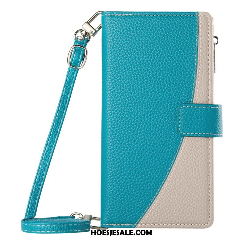 Leren Hoesje Voor Xiaomi Redmi Note 15 Pro 5g Tweekleurige Band En Schouderband