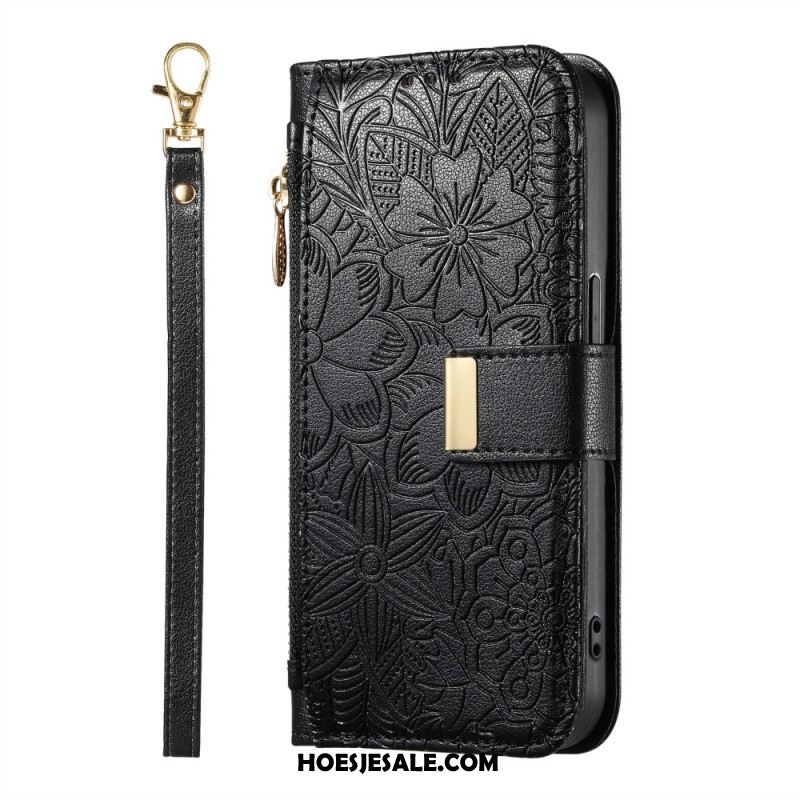 Leren Hoesje Voor Xiaomi Redmi Note 15 Pro Plus 5g Bloemenpatroon En Zakje Met Rits