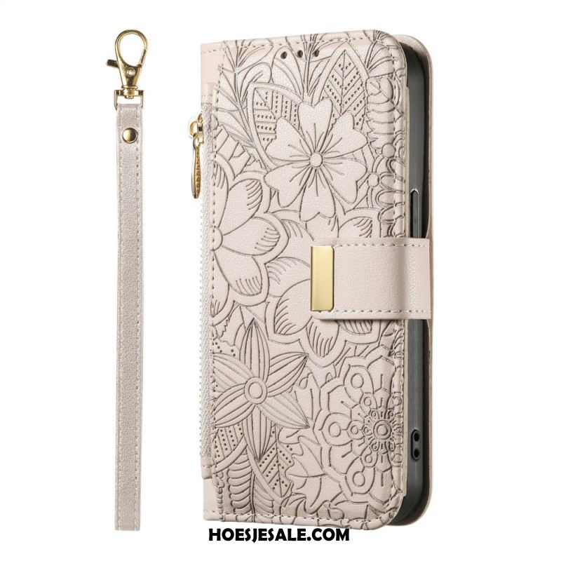 Leren Hoesje Voor Xiaomi Redmi Note 15 Pro Plus 5g Bloemenpatroon En Zakje Met Rits