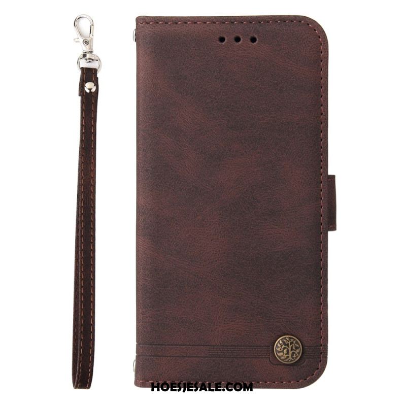 Leren Hoesje Xiaomi 15 Pro Klinknagel En Bandje Bescherming Hoesje