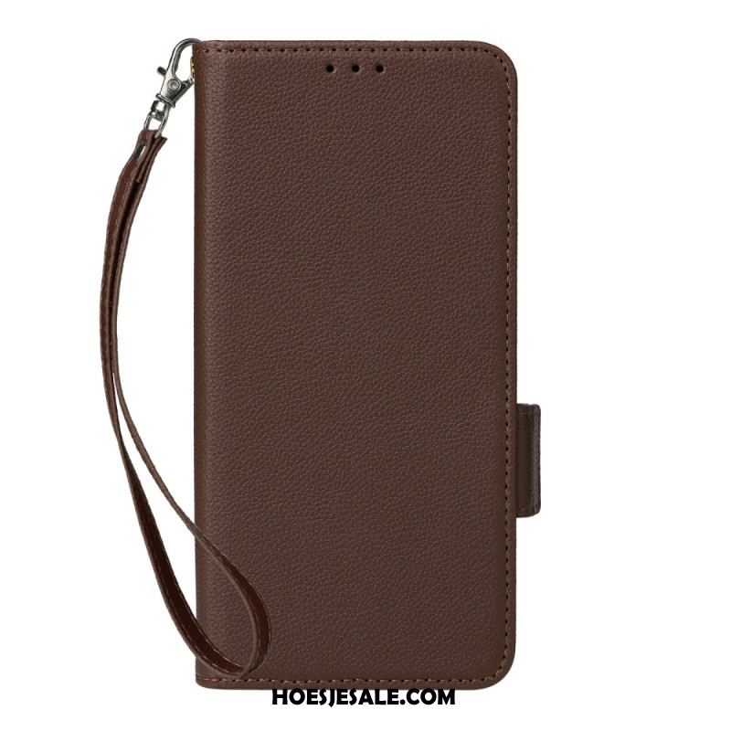 Leren Hoesje Xiaomi 15 Pro Lychee Kunstleer Met Bandje Bescherming Hoesje