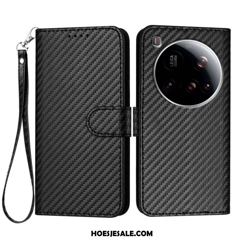 Leren Hoesje Xiaomi 15 Ultra Gestructureerde Koolstofvezel Bescherming Hoesje