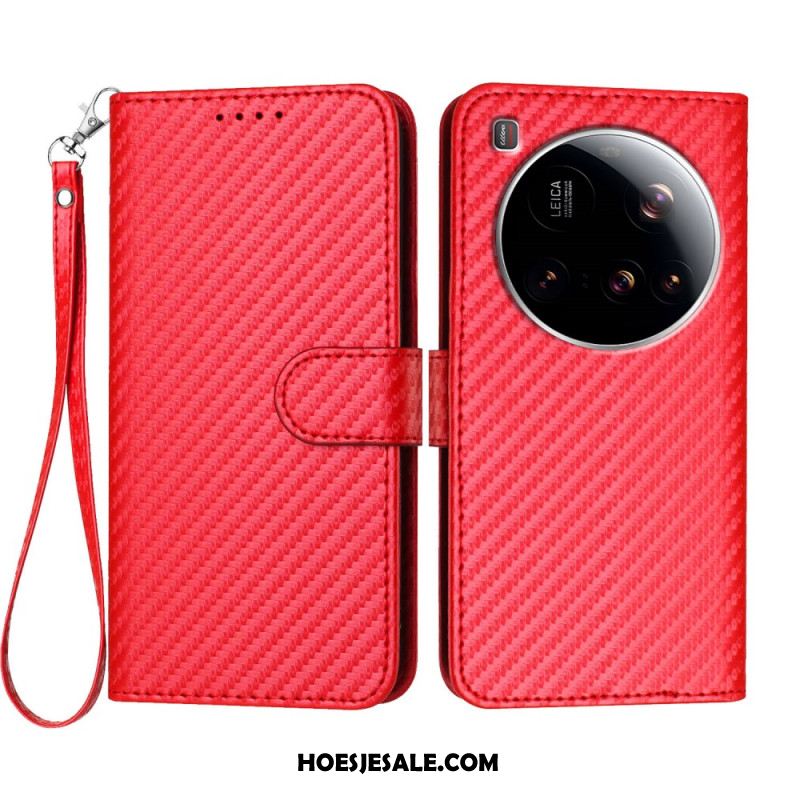 Leren Hoesje Xiaomi 15 Ultra Gestructureerde Koolstofvezel Bescherming Hoesje