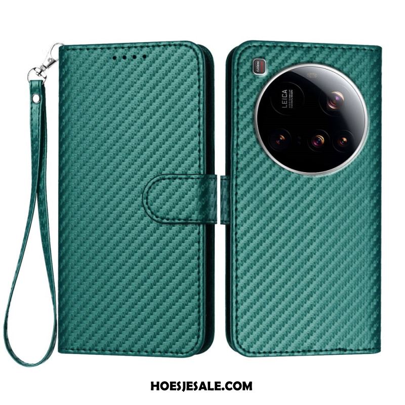 Leren Hoesje Xiaomi 15 Ultra Gestructureerde Koolstofvezel Bescherming Hoesje