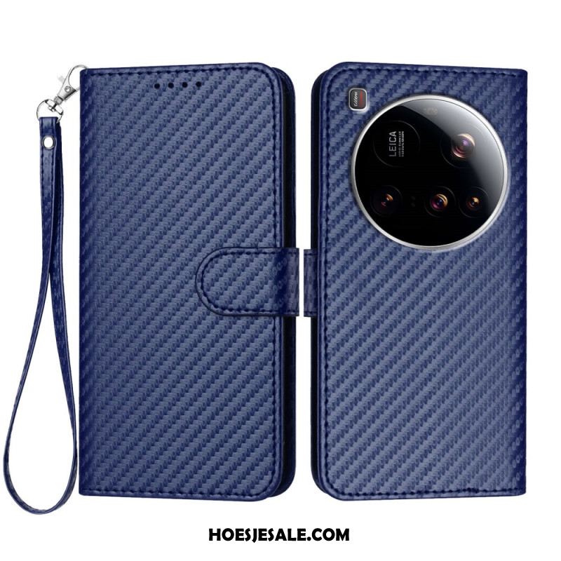 Leren Hoesje Xiaomi 15 Ultra Gestructureerde Koolstofvezel Bescherming Hoesje